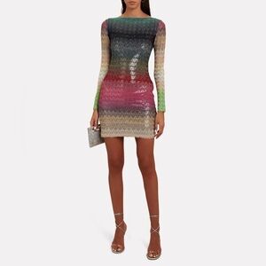 NWT Missoni Metallic Crochet Knit Mini Dress Ombre Long-Sleeve Party Dress